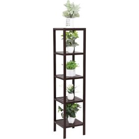 Brown Bamboo Wood 4-Shelf Versatile Storage Unit Rack Narrow Bookcase