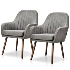 Set of 2 Retro Grey Linen Upholstered Accent Chair with Stylish Wood Legs