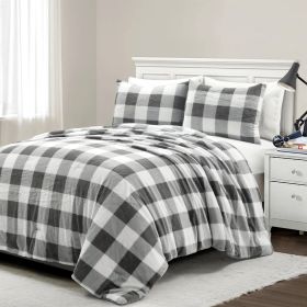 King Size Plaid Soft Faux Fur Comforter Set in Black White Grey