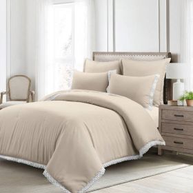 King French Country Beige Tan 5-Piece Lightweight Comforter Set with Lace Trim