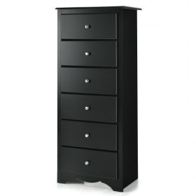 Modern Black 6 Drawer Tall Wood Dresser Chest