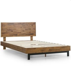 Rustic FarmHome Low Profile Pine Slatted Platform Bed in Queen