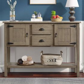 Solid Wood Farmhouse Sofa Table Cabinet with Storage Drawers in Rustic Taupe