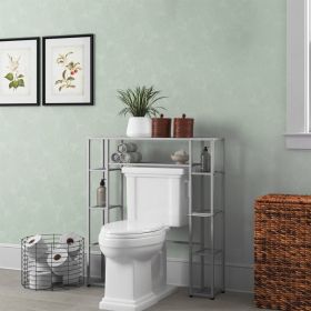 Over the Toilet Freestanding Bathroom Shelving Unit Shelf in Silver Metal Finish