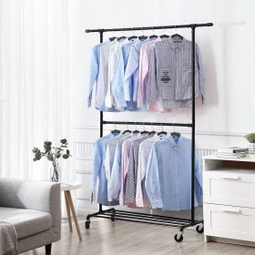 Modern Industrial Style Black Powder Coated Garment Rack with Bottom Hanging Rod