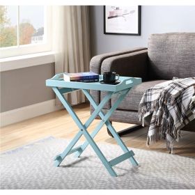 Folding TV Tray Bedside Table in Light Blue Teal Turquoise Seafoam Wood Finish