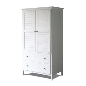 FarmHome Louvered Distressed White Solid Pine Armoire