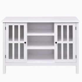 White Wood 43-inch TV Stand with Glass Panel Doors