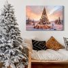 Framed Canvas Wall Art Decor Painting For Chrismas, Lighted Pine Tree at Night Chrismas Gift Painting For Chrismas Gift