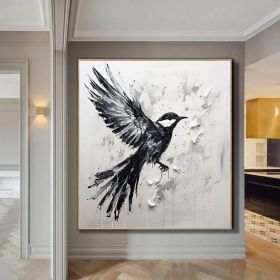 Hand Painted Oil Painting Abstract Bird oil Painting in Black And White Palette Knife Black White Wall Art Large Black And White Painting textured abs (Style: 01, size: 60x60cm)