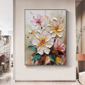 Hand Painted Oil Painting Abstract Blooming Flower Oil Painting Large Wall Art Original Knife Floral Painting Textured Wall Art Boho Art Modern Living (Style: 01, size: 50X70cm)