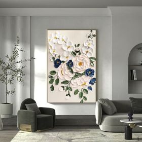 Hand Painted Oil Paintings Large Original Oil Painting White Flower Decor Abstract Wall Art Hand Paint Palette Knife Painting Heavy Textured Painting (Style: 01, size: 50X70cm)