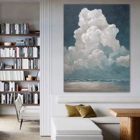 Hand Painted Oil Painting White Cloud Textured Wall Art Blue Sky Painting Cloud Painting Minimalist Cloud Wall Art White Cloud Art Blue Sky Wall Art N (Style: 01, size: 60X90cm)