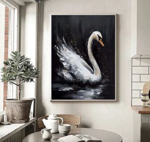 Abstract Original Black Swan Oil Painting on Canvas Swan Wall Art Decor Swan on Water Original Bird Art Swan 3D Artwork Nature Wall Decor (Style: 01, size: 50X70cm)