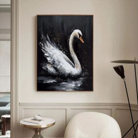 Abstract Original Black Swan Oil Painting on Canvas Swan Wall Art Decor Swan on Water Original Bird Art Swan 3D Artwork Nature Wall Decor (Style: 01, size: 60X90cm)