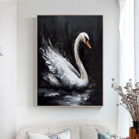 Abstract Original Black Swan Oil Painting on Canvas Swan Wall Art Decor Swan on Water Original Bird Art Swan 3D Artwork Nature Wall Decor (Style: 01, size: 70x100cm)