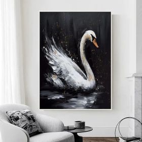 Abstract Original Black Swan Oil Painting on Canvas Swan Wall Art Decor Swan on Water Original Bird Art Swan 3D Artwork Nature Wall Decor (Style: 01, size: 100X150cm)