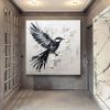 Hand Painted Oil Painting Abstract Bird oil Painting in Black And White Palette Knife Black White Wall Art Large Black And White Painting textured abs